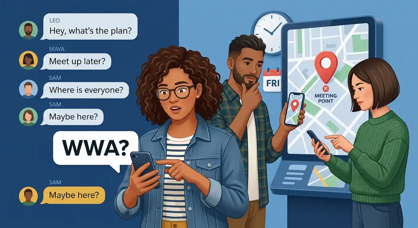 Friends using WWA while coordinating their location and plans